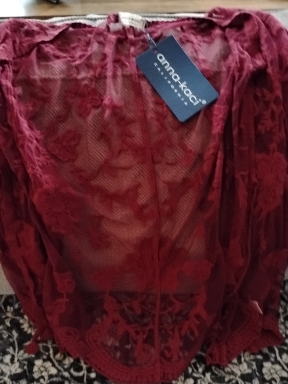 Anna-Kaci Women's Red Lace Open Cardigan Sweater